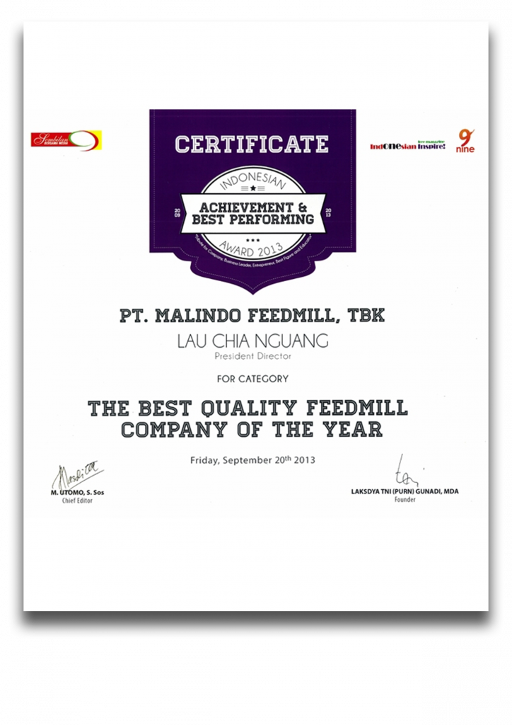 The Best Quality Feedmill Company of the Year 2013
